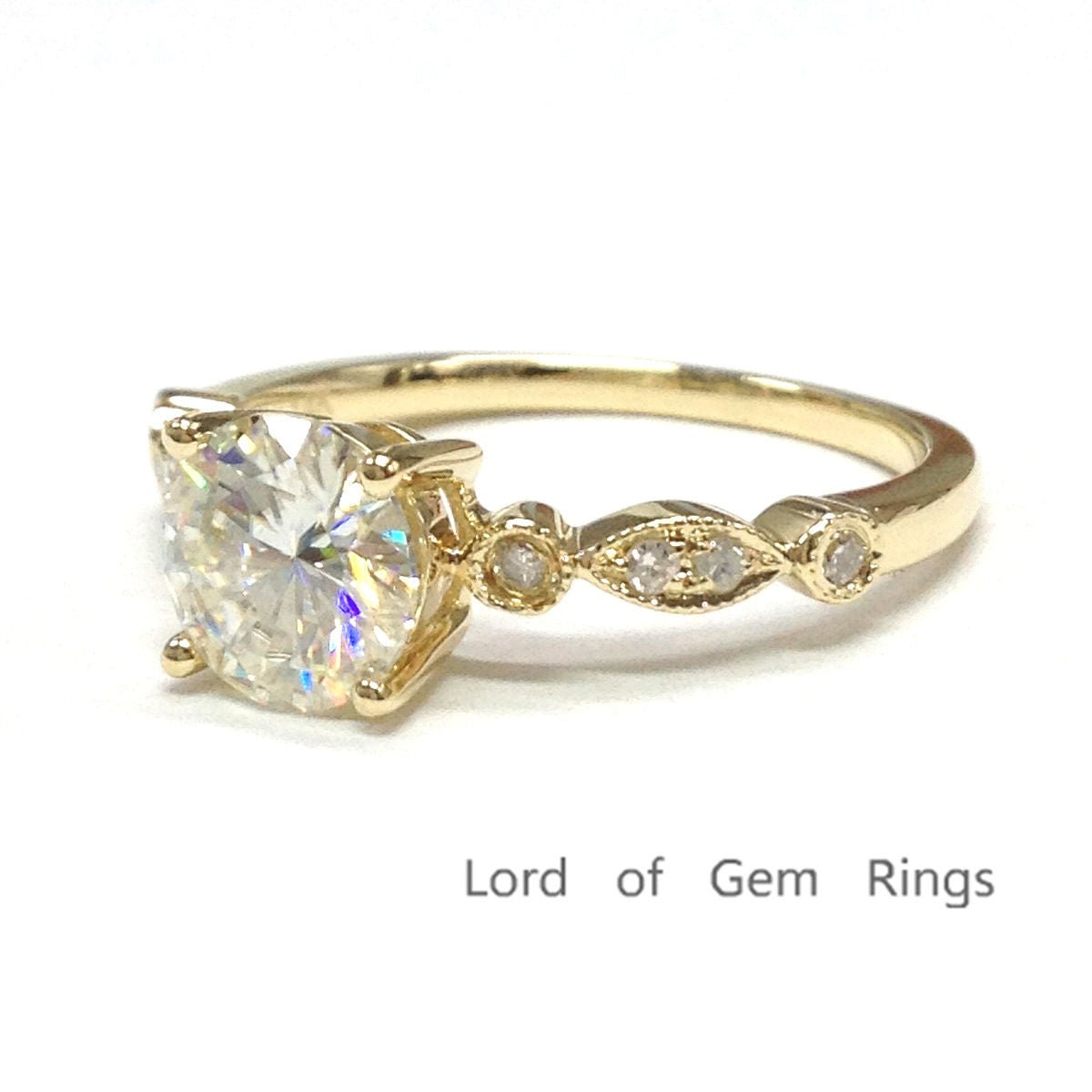 Art Deco Round Moissanite Diamond Ring - Lord of Gem Rings