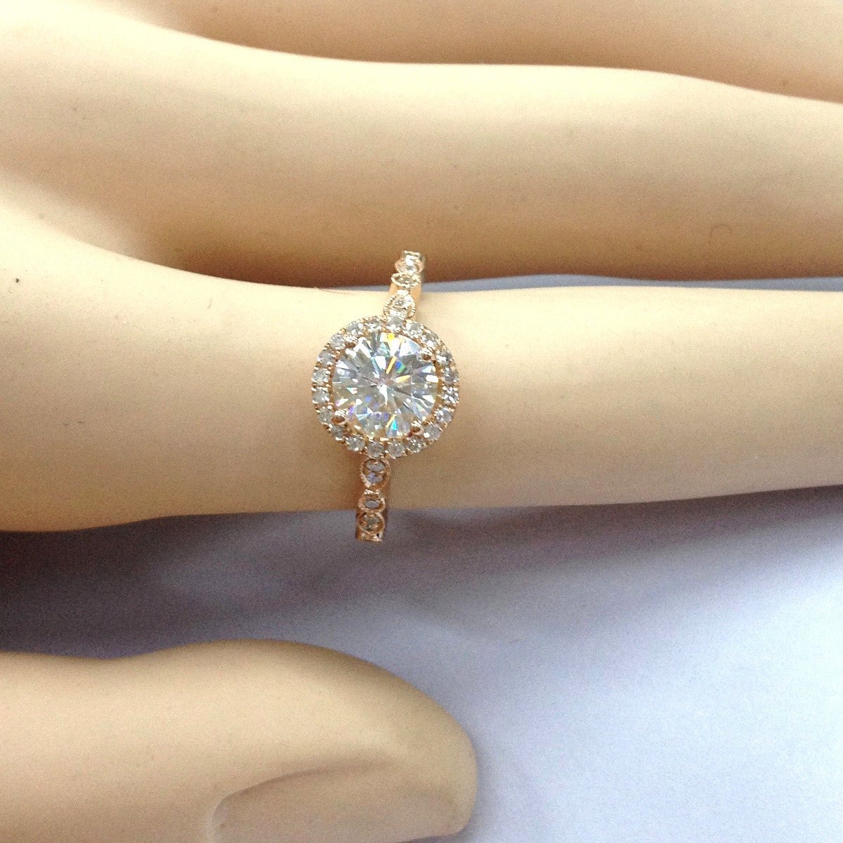 Art Deco Round Moissanite Ring Diamond Halo - Lord of Gem Rings