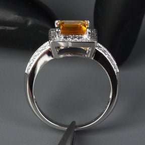 Asscher Citrine Halo Ring with Double Row Diamond Shank - Lord of Gem Rings