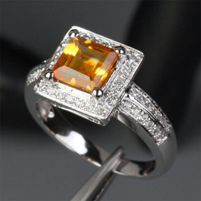 Asscher Citrine Halo Ring with Double Row Diamond Shank - Lord of Gem Rings