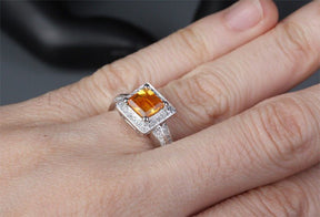 Asscher Citrine Halo Ring with Double Row Diamond Shank - Lord of Gem Rings