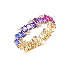 Baguette Rainbow Sapphire September Birthstone Band Woman Ring - Lord of Gem Rings