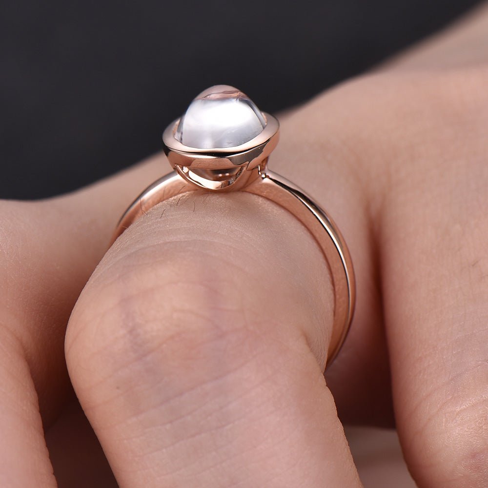 Bezel-Set Oval Moonstone Solitaire Ring 14k Rose Gold - Lord of Gem Rings