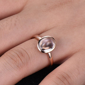 Bezel-Set Oval Moonstone Solitaire Ring 14k Rose Gold - Lord of Gem Rings