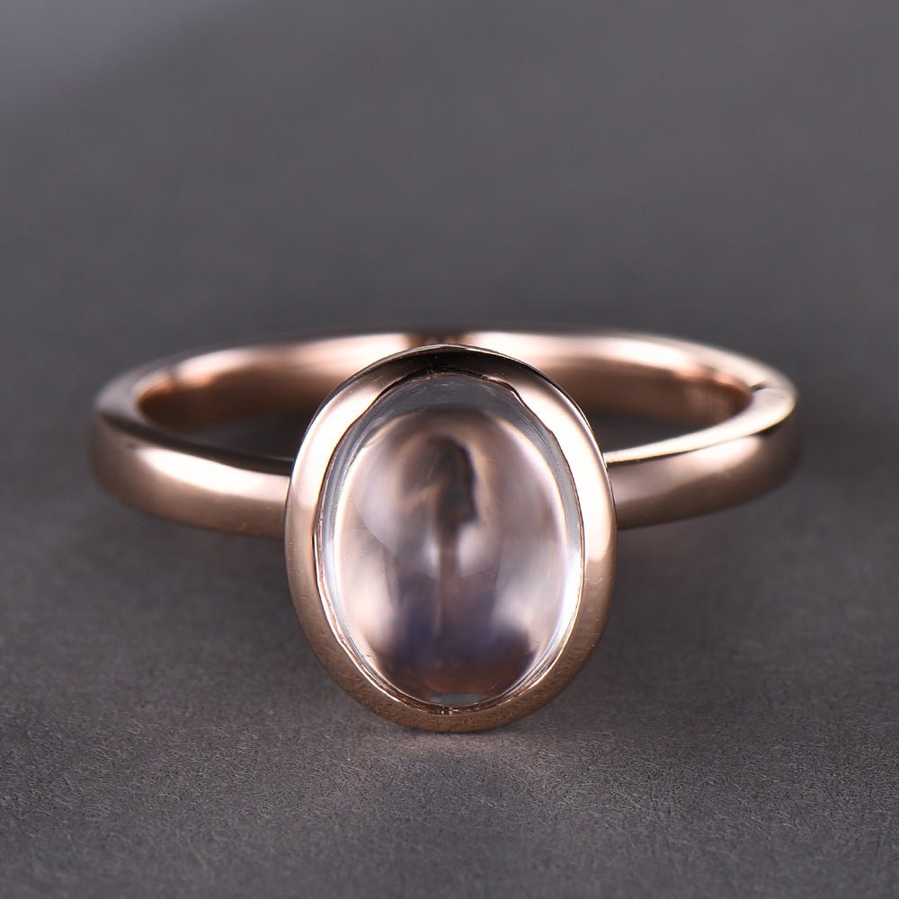 Bezel-Set Oval Moonstone Solitaire Ring 14k Rose Gold - Lord of Gem Rings