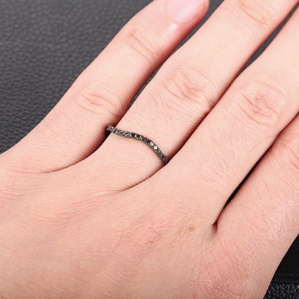 Black Diamond Curved Full Eternity Wedding Band 14K White Gold - Lord of Gem Rings