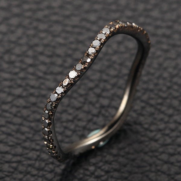 Black Diamond Curved Full Eternity Wedding Band 14K White Gold - Lord of Gem Rings