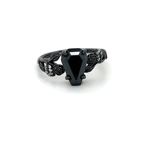 Black Spinel Gothic Ring in Silver with Black Oxide Plating - Lord of Gem Rings