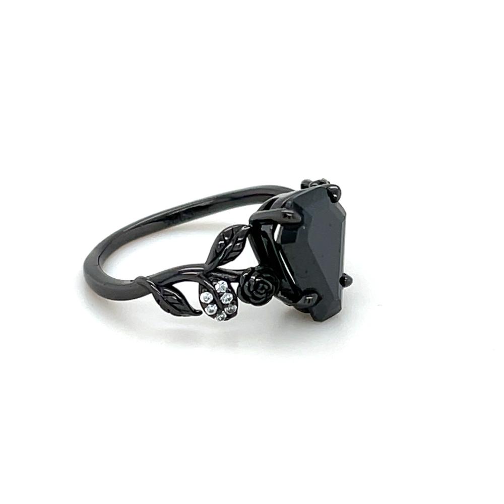 Black Spinel Gothic Ring in Silver with Black Oxide Plating - Lord of Gem Rings