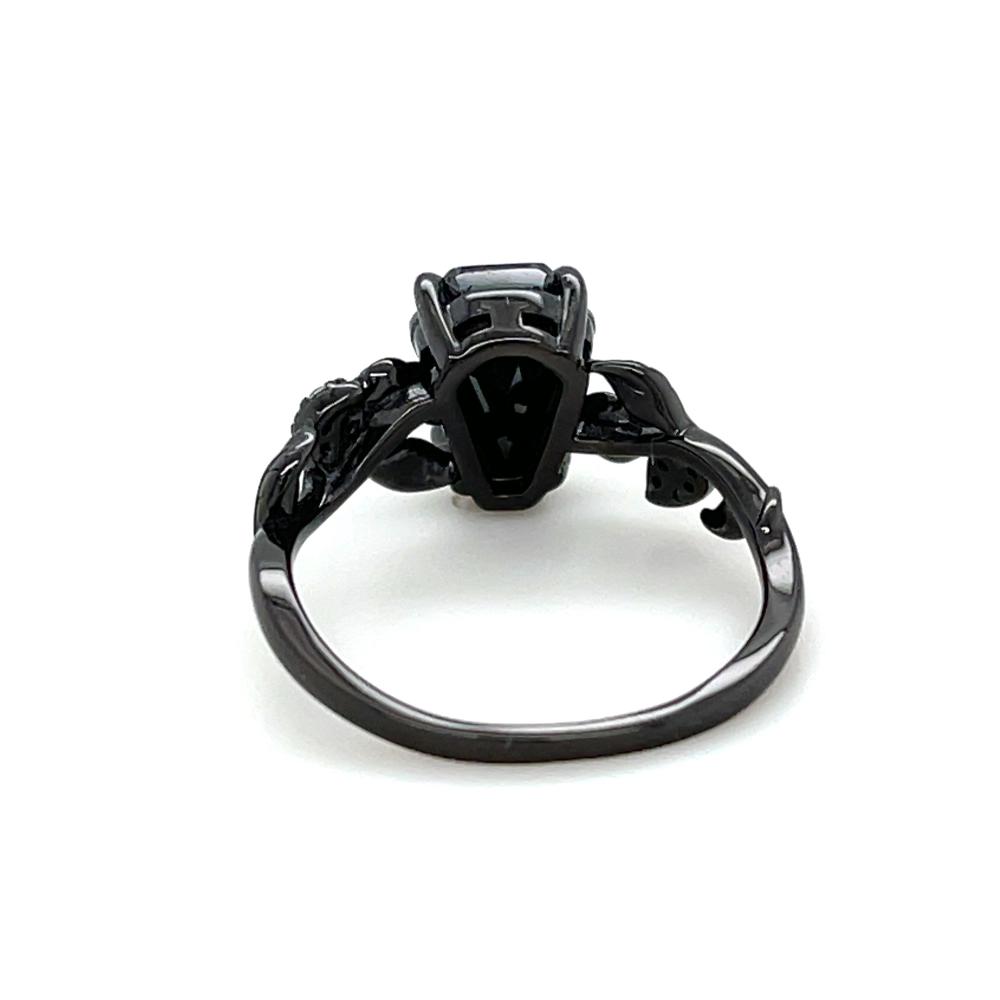 Black Spinel Gothic Ring in Silver with Black Oxide Plating - Lord of Gem Rings