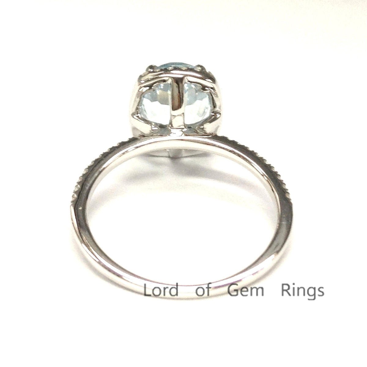 Bridal Set,7x9mm Oval Aquamarine Engagement Ring with Cushion Halo in 14k Rose Gold - Lord of Gem Rings