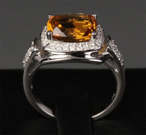 Cushion Citrine Engagement Ring with Diamond Halo - Lord of Gem Rings