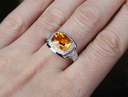 Cushion Citrine Engagement Ring with Diamond Halo - Lord of Gem Rings