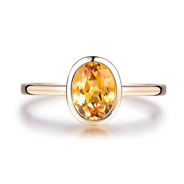 Custom Bezel Set Oval Citrine Ruby Engagement Ring 14K Gold - Lord of Gem Rings