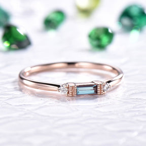 Custom Emerald Cut Lab Ruby & Diamond July Birthstone Band in 14K Gold - Lord of Gem Rings