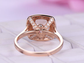 Custom Listing for Leanna - Bezel Cushion Tourmaline Ring Diamond Halo Ring Milgrain 14K Rose Gold - Lord of Gem Rings