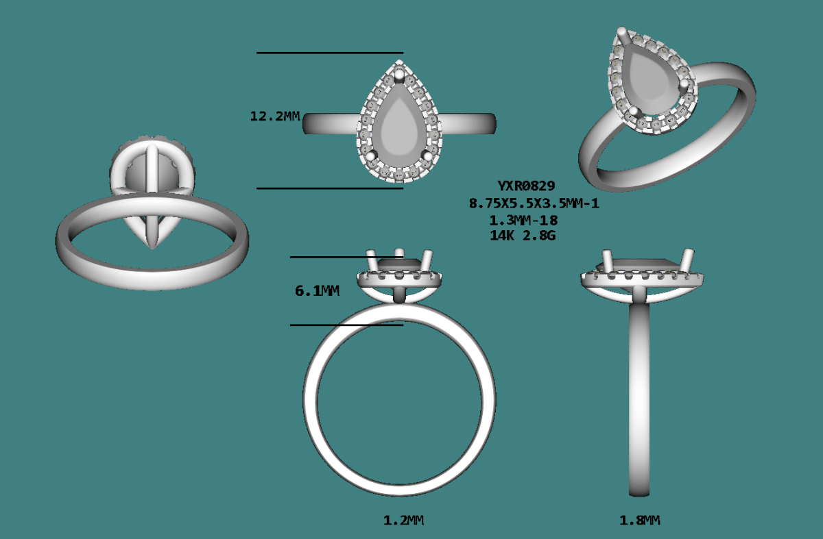 Custom Pear Cut moissanite Halo Semi Mount Ring - Lord of Gem Rings