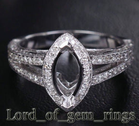 Diamond Engagement Ring Semi Mount 14K White Gold Setting Marquise 5x10mm - Lord of Gem Rings