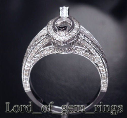 Diamond Engagement Ring Semi Mount 14K White Gold Setting Marquise 5x10mm - Lord of Gem Rings