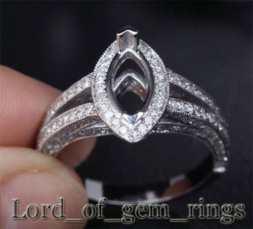 Diamond Engagement Ring Semi Mount 14K White Gold Setting Marquise 5x10mm - Lord of Gem Rings