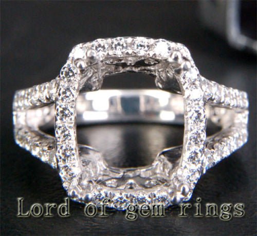Diamond Engagement Semi Mount Ring 14K White Gold Setting Cushion 10x12mm - Lord of Gem Rings