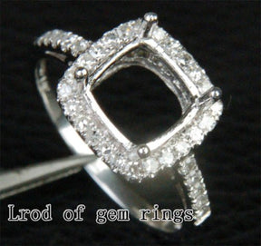 Diamond Engagement Semi Mount Ring 14K White Gold Setting Cushion 8mm - Lord of Gem Rings