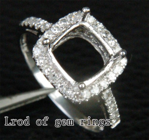 Diamond Engagement Semi Mount Ring 14K White Gold Setting Cushion 8mm - Lord of Gem Rings