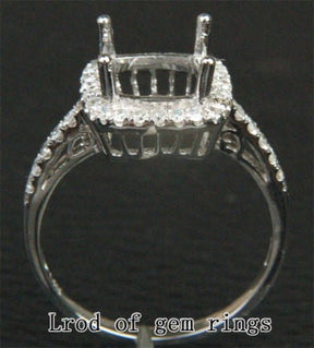 Diamond Engagement Semi Mount Ring 14K White Gold Setting Cushion 8mm - Lord of Gem Rings