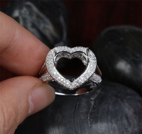 Diamond Engagement Semi Mount Ring 14K White Gold Setting Heart Shaped 11mm - Lord of Gem Rings