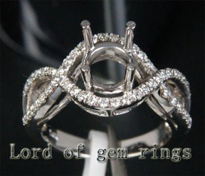 Diamond Engagement Semi Mount Ring 14K White Gold Setting Round 6.4-6.6mm - Lord of Gem Rings