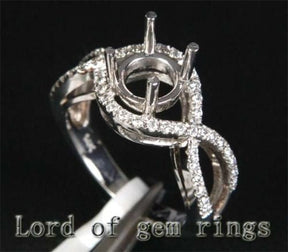 Diamond Engagement Semi Mount Ring 14K White Gold Setting Round 6.4-6.6mm - Lord of Gem Rings