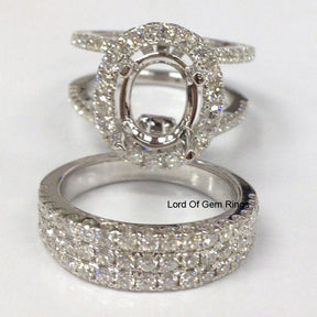 Diamond Engagement Semi Mount Ring Sets 18K White Gold Setting Oval 8x10mm Brilliant - Lord of Gem Rings