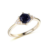 Hexagon Blue Sandstone triple Accent Moissanite Engagement Ring 14K Gold - Lord of Gem Rings