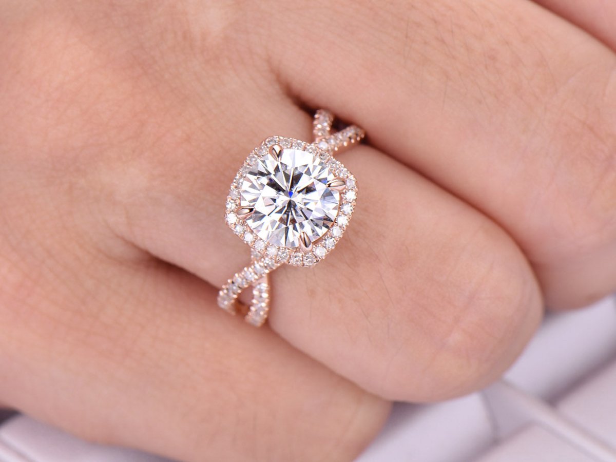 Infinite Love Round Moissanite Engagement Ring Diamond Halo - Lord of Gem Rings