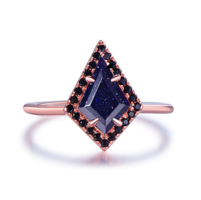 Kite Cut Blue Sandstone Engagement Ring 14K Gold/Silver - Lord of Gem Rings