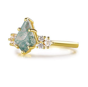 Kite Natural Moss Agate Engagement Ring 14K Yellow Gold - Lord of Gem Rings