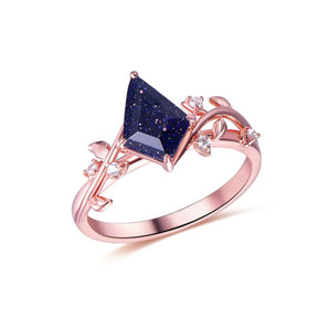 Kite Shape Blue Sandstone Diamond Engagement Vine Ring 14K Gold - Lord of Gem Rings