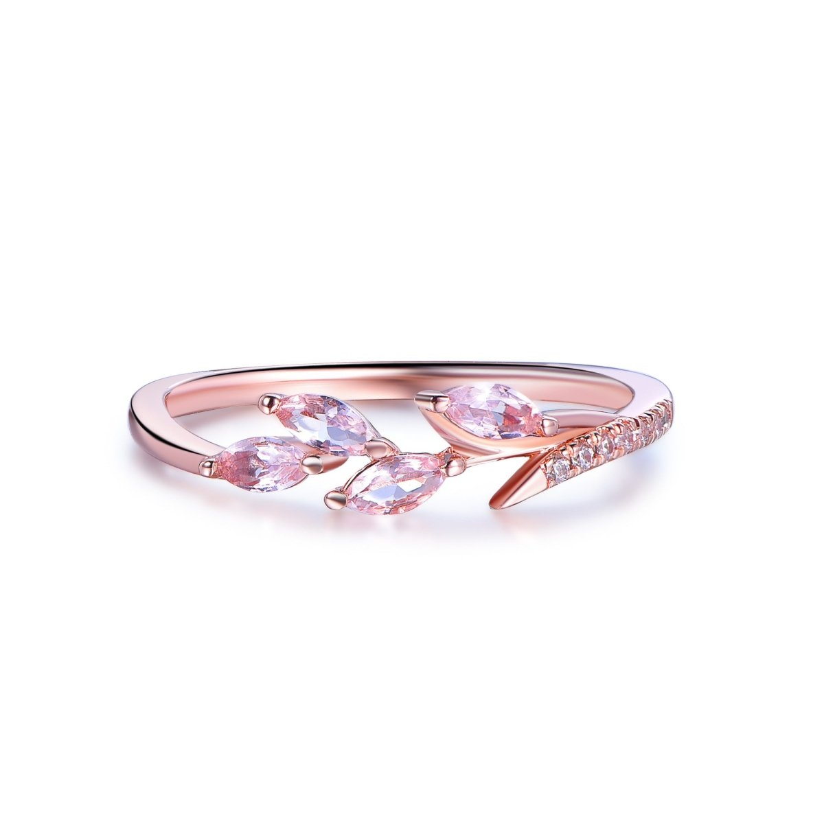 Marquise Morganite Leaf Ring,14K Gold/Silver - Lord of Gem Rings