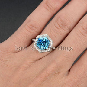 Matching emerald band for Hexagon Blue Topaz Diamond Engagement Ring 14K - Lord of Gem Rings