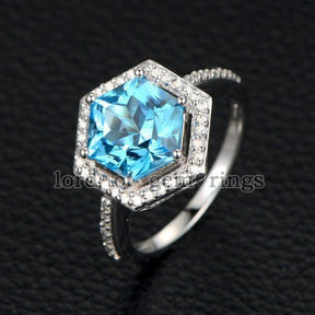 Matching emerald band for Hexagon Blue Topaz Diamond Engagement Ring 14K - Lord of Gem Rings