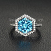 Matching emerald band for Hexagon Blue Topaz Diamond Engagement Ring 14K - Lord of Gem Rings