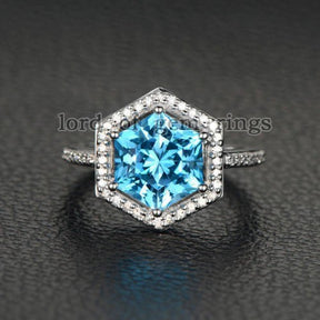 Matching emerald band for Hexagon Blue Topaz Diamond Engagement Ring 14K - Lord of Gem Rings