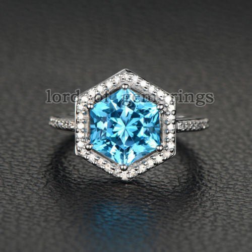 Matching emerald band for Hexagon Blue Topaz Diamond Engagement Ring 14K - Lord of Gem Rings