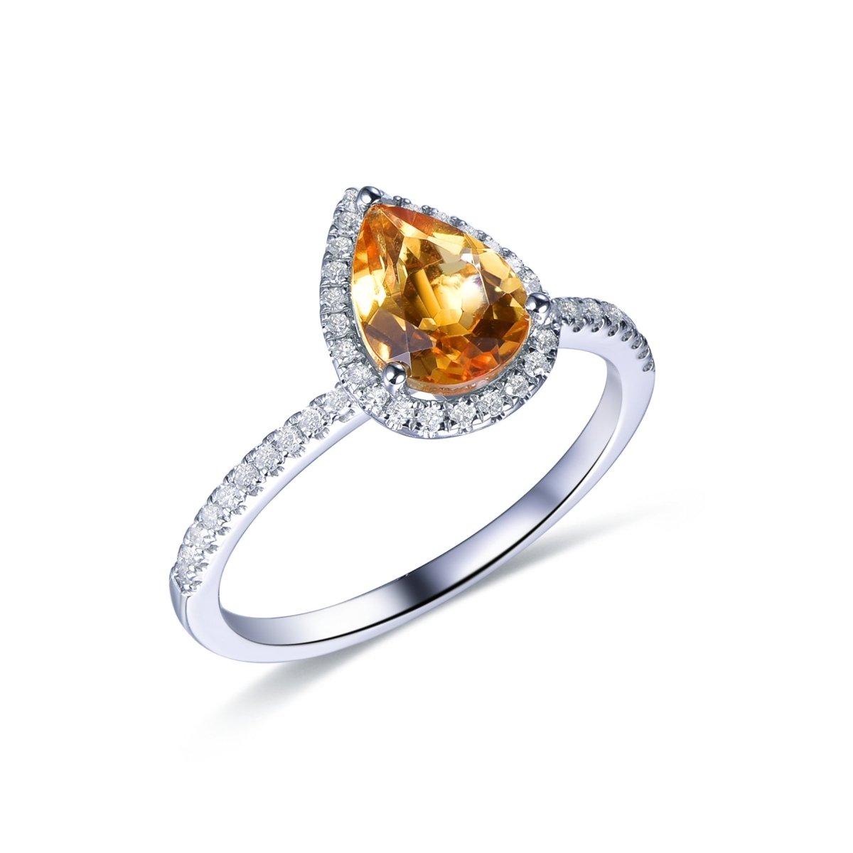 Pear Citrine Diamond Halo Engagement Ring 14K Gold - Lord of Gem Rings