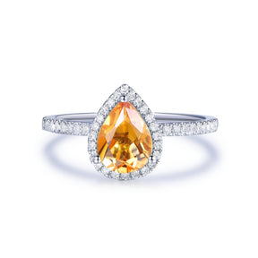 Pear Citrine Diamond Halo Engagement Ring 14K Gold - Lord of Gem Rings