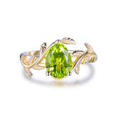 Pear Peridot Engagement Vine Ring, 14K Gold/Silver - Lord of Gem Rings