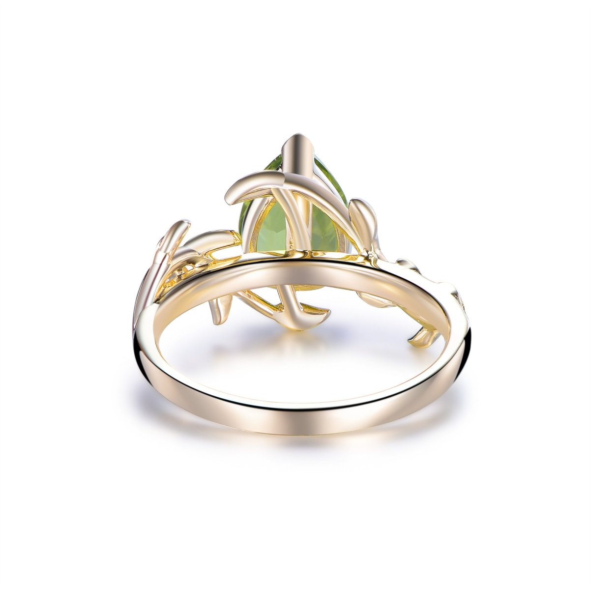 Pear Peridot Engagement Vine Ring, 14K Gold/Silver - Lord of Gem Rings