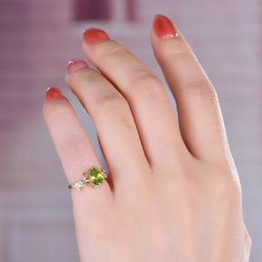 Pear Peridot Engagement Vine Ring, 14K Gold/Silver - Lord of Gem Rings