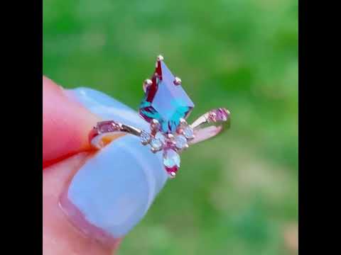 Vintage Kite Alexandrite Diamond Engagement Ring 14K Rose Gold