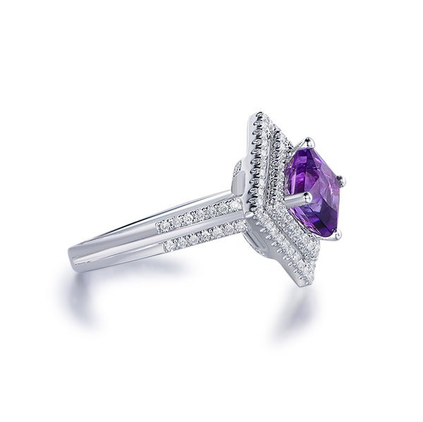 Princess Cut Amethyst Double Square Diamond Halo Ring - Lord of Gem Rings